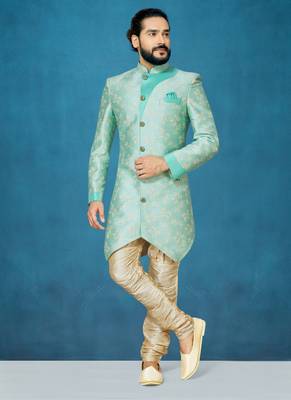 Green hand woven
 jaquard indo-western-dresses 1