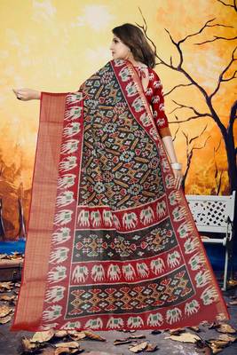 Black Printed Cotton Poly Saree With Blouse 3