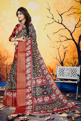Black Printed Cotton Poly Saree With Blouse 4