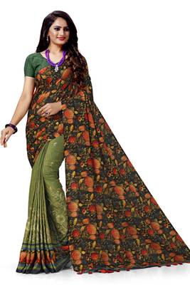 Black embroidered tussar silk saree with blouse 1