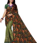 Black embroidered tussar silk saree with blouse