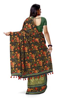 Black embroidered tussar silk saree with blouse 2