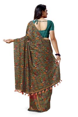 Grey embroidered tussar silk saree with blouse 2