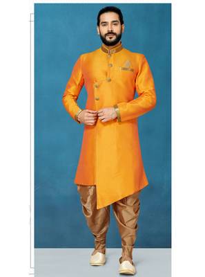 Orange hand woven
 silk indo-western-dresses 1