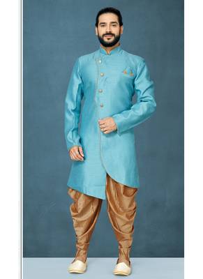 Blue hand woven
 silk indo-western-dresses 1