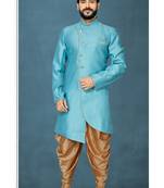 Blue hand woven
 silk indo-western-dresses