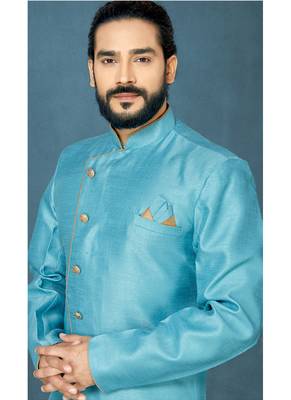 Blue hand woven
 silk indo-western-dresses 2