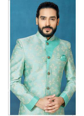 Green hand woven
 jaquard indo-western-dresses 2