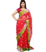 red plain chiffon saree with blouse