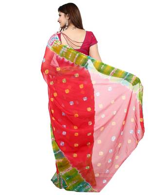 red plain chiffon saree with blouse 4