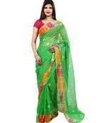 green plain chiffon saree with blouse