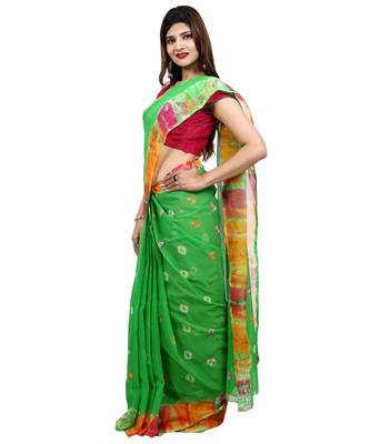 green plain chiffon saree with blouse 2