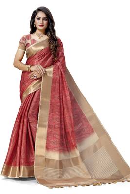 Red woven silk saree with blouse 1