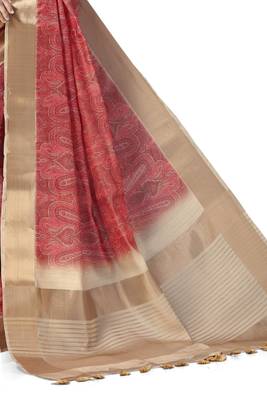Red woven silk saree with blouse 3