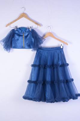 Blue Net With Satin Wedding Wear Lahenga Choli For Girl Wear 1