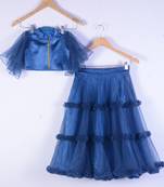 Blue Net With Satin Wedding Wear Lahenga Choli For Girl Wear