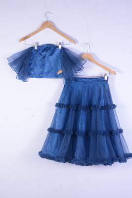 Blue Net With Satin Wedding Wear Lahenga Choli For Girl Wear 2