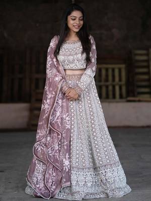 Purple embroidered georgette semi stitched lehenga 1