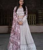 Purple embroidered georgette semi stitched lehenga
