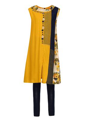 Yellow Printed Cotton Kids Kurta Set 1