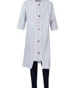Blue Printed Cotton Kids Kurta Set