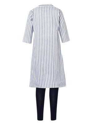 Blue Printed Cotton Kids Kurta Set 2