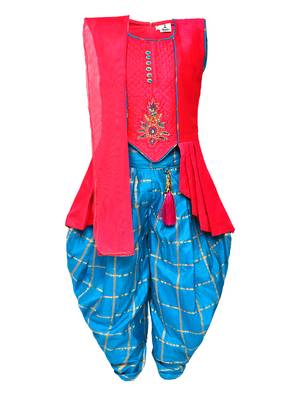 Pink Printed Silk Blend Kids Kurta Set 1