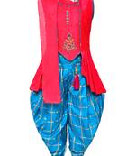 Pink Printed Silk Blend Kids Kurta Set