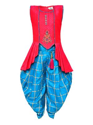 Pink Printed Silk Blend Kids Kurta Set 2