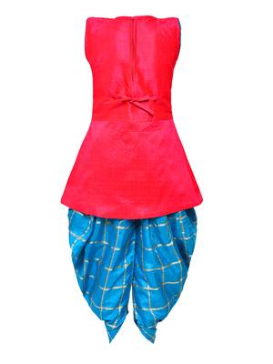 Pink Printed Silk Blend Kids Kurta Set 3
