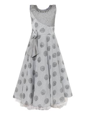Grey Printed Nylon Kids Kurta Set 1