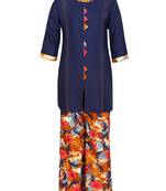 Blue Printed Cotton Kids Kurta Set