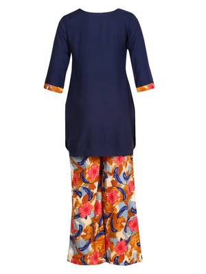 Blue Printed Cotton Kids Kurta Set 2