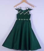 Green cotton silk long gown for girl 