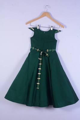 Green cotton silk long gown for girl  2