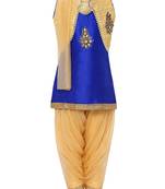 Blue Printed Silk Blend Kids Kurta Set