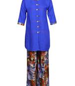Blue Printed Cotton Kids Kurta Set