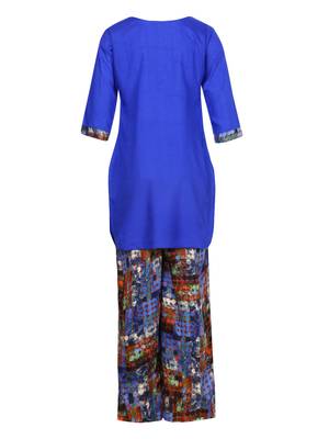 Blue Printed Cotton Kids Kurta Set 2
