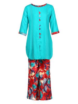 Green Printed Cotton Kids Kurta Set 1