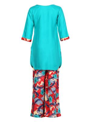 Green Printed Cotton Kids Kurta Set 2