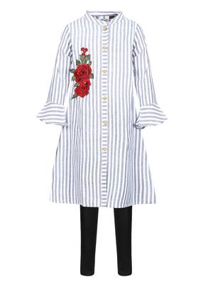 Blue Printed Cotton Kids Kurta Set 1
