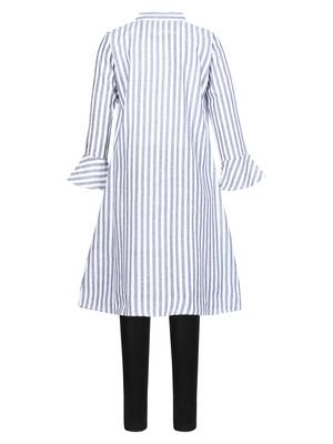 Blue Printed Cotton Kids Kurta Set 2