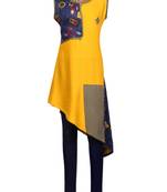 Yellow Printed Cotton Kids Kurta Set