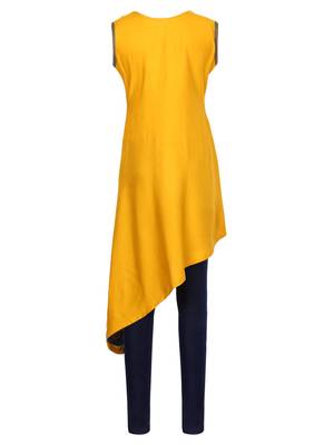 Yellow Printed Cotton Kids Kurta Set 2