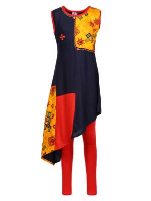 Blue Printed Cotton Kids Kurta Set 1