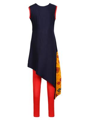 Blue Printed Cotton Kids Kurta Set 2