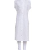 White Printed Cotton Kids Kurta Set