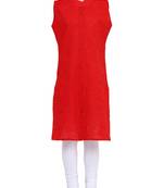 Red Printed Cotton Kids Kurta Set