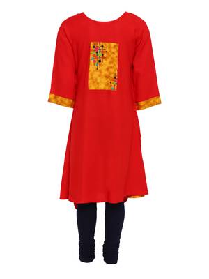 Red Printed Cotton Kids Kurta Set 2