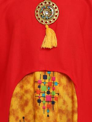 Red Printed Cotton Kids Kurta Set 3